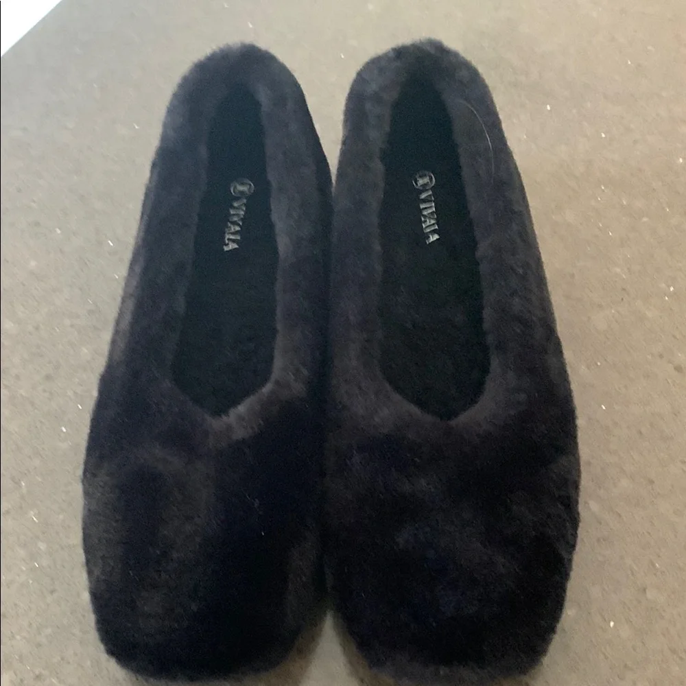 Vivaia Margot 2.0 Black Mink Faux Fur Flats 9